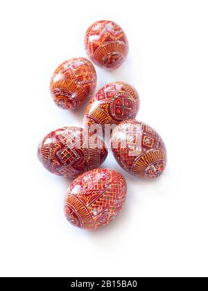 Pysanky - Ukrainian traditional decorated Easter eggs isolated on white background Stock Photo