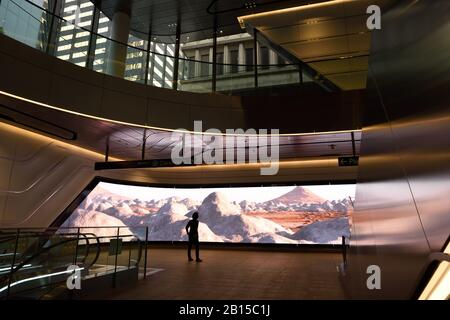 Wynscreen, wide-screen public art in the pedestrian passageway from Wynyard train station to Barangaroo, Sydney, Australia Stock Photo