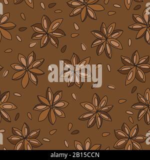 Illicium Anisatum. Star Anise Pods and Seeds Vector Seamless Pattern Design Stock Vector