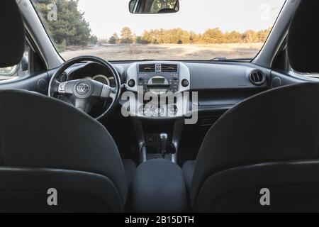 DNIPRO, UKRAINE - FEBRUARY 19, 2020: TOYOTA RAV4 2006 GREY COLOR, INTERIOR Stock Photo