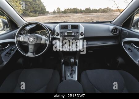 DNIPRO, UKRAINE - FEBRUARY 19, 2020: TOYOTA RAV4 2006 GREY COLOR, INTERIOR Stock Photo