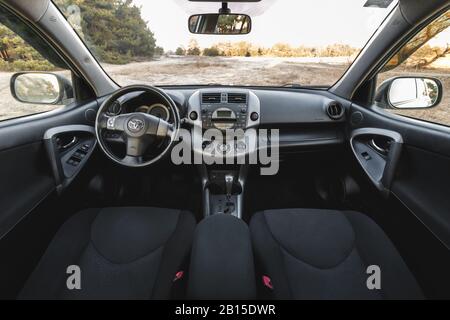 DNIPRO, UKRAINE - FEBRUARY 19, 2020: TOYOTA RAV4 2006 GREY COLOR, INTERIOR Stock Photo