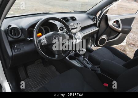 DNIPRO, UKRAINE - FEBRUARY 19, 2020: TOYOTA RAV4 2006 GREY COLOR, INTERIOR Stock Photo