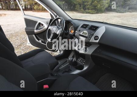 DNIPRO, UKRAINE - FEBRUARY 19, 2020: TOYOTA RAV4 2006 GREY COLOR, INTERIOR Stock Photo