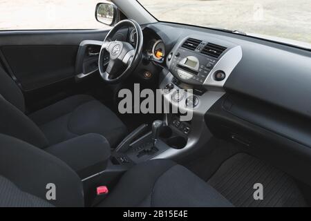 DNIPRO, UKRAINE - FEBRUARY 19, 2020: TOYOTA RAV4 2006 GREY COLOR, INTERIOR Stock Photo