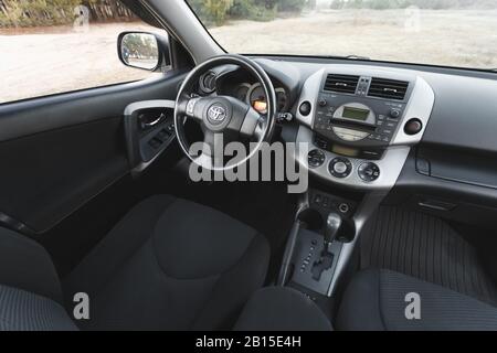 DNIPRO, UKRAINE - FEBRUARY 19, 2020: TOYOTA RAV4 2006 GREY COLOR, INTERIOR Stock Photo