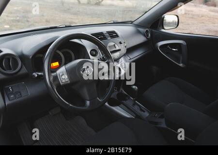 DNIPRO, UKRAINE - FEBRUARY 19, 2020: TOYOTA RAV4 2006 GREY COLOR, INTERIOR Stock Photo