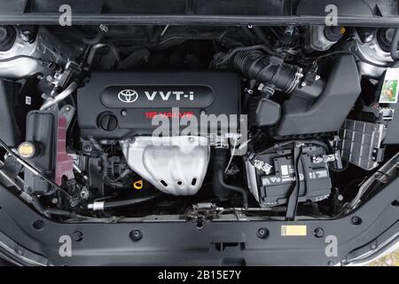 DNIPRO, UKRAINE - FEBRUARY 19, 2020: TOYOTA RAV4 2006, UNDER THE HOOD Stock Photo