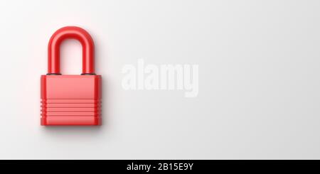 Padlock isolated against white background. Steel metal red color lock closed, privacy, secret protection, safety concept. 3d illustration Stock Photo