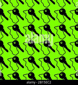 A collection of keys in silhiuette as a repeating seamless pattern background over a green backdrop Stock Vector
