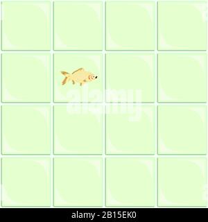 Typical seamless set of pale green ceramic bathroom or restroom wall tiles with goldfish on a white background Stock Vector