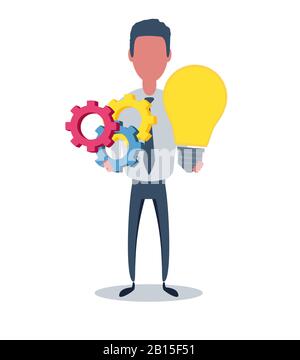 Businessman or clerk. Male character in trendy simple style with objects, flat vector illustration. Stock Vector
