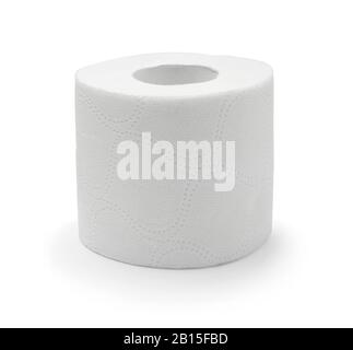 Toilet paper roll isolated on white background. Side view. Stock Photo