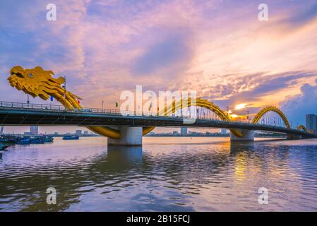 Dragon Bridge in Da Nang, vietnam at night Stock Photo