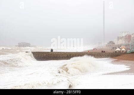 big waves on Brighgton sea front Stock Photo