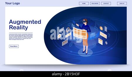 Augmented reality webpage vector template Stock Vector