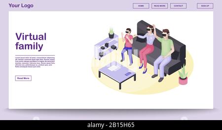 VR players isometric website template Stock Vector