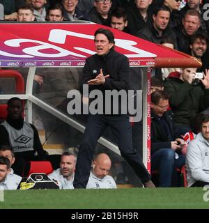 London, UK. 22nd Feb, 2020. Brentford Manager Thomas Frank during the EFL Sky Bet Championship match between Brentford and Blackburn Rovers at Griffin Park, London, England on 22 February 2020. Photo by Ken Sparks. Editorial use only, license required for commercial use. No use in betting, games or a single club/league/player publications. Credit: UK Sports Pics Ltd/Alamy Live News Stock Photo