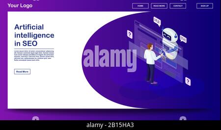Chatbot webpage vector template Stock Vector