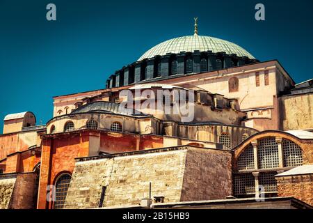 Hagia Sophia in Istanbul, Turkey. Basilica of Hagia Sophia is the greatest monument of Byzantine Culture. Stock Photo