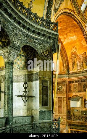 ISTANBUL - MAY 25, 2013: Inside the Hagia Sophia. Hagia Sophia is the greatest monument of Byzantine Culture. It was built in the 6th century. Stock Photo