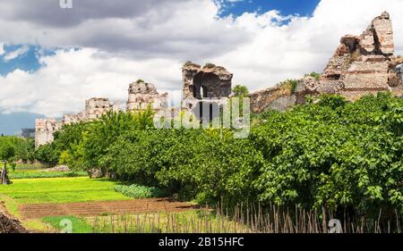 Famous ancient walls of Constantinople in Istanbul, Turkey Stock Photo