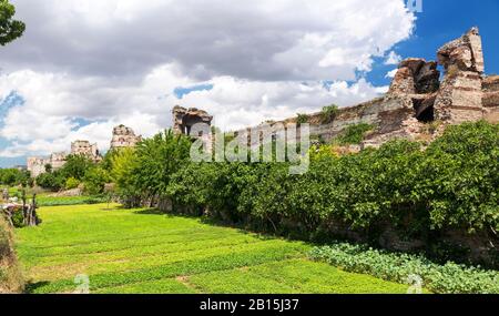 Famous ancient walls of Constantinople in Istanbul, Turkey Stock Photo