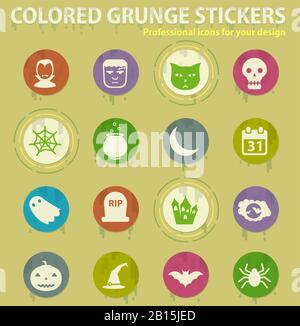 Halloween colored grunge icons Stock Vector