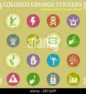 high voltage colored grunge icons Stock Vector