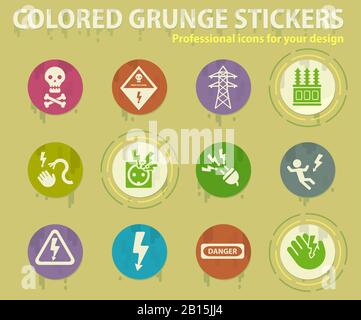 high voltage colored grunge icons Stock Vector