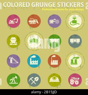 Factory and Industry colored grunge icons Stock Vector