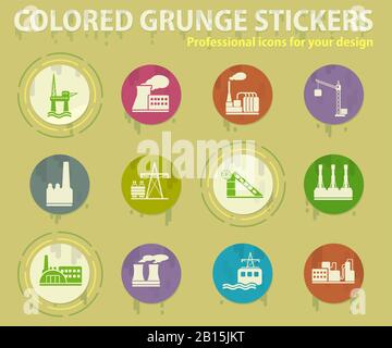 Factory and Industry colored grunge icons Stock Vector