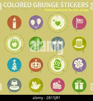 holidays colored grunge icons Stock Vector