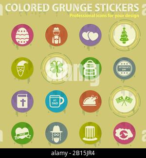 holidays colored grunge icons Stock Vector
