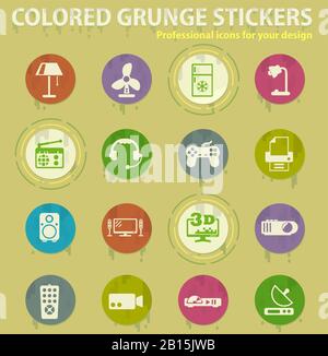 Home applicances colored grunge icons Stock Vector