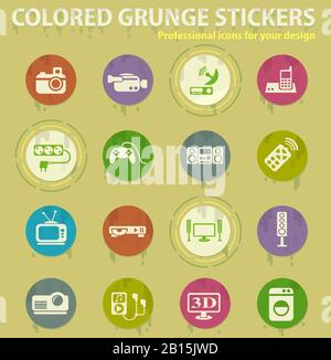 Home applicances colored grunge icons Stock Vector