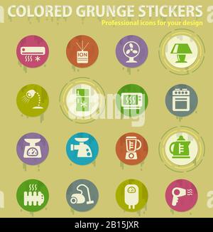Home applicances colored grunge icons Stock Vector