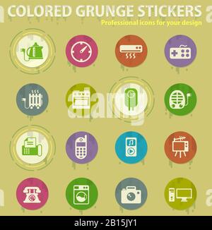 Home applicances colored grunge icons Stock Vector