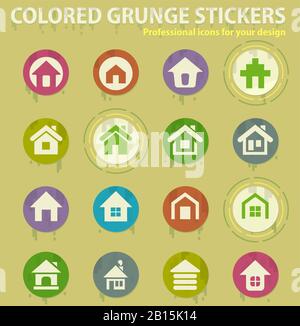 home colored grunge icons Stock Vector