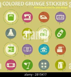 Home applicances colored grunge icons Stock Vector
