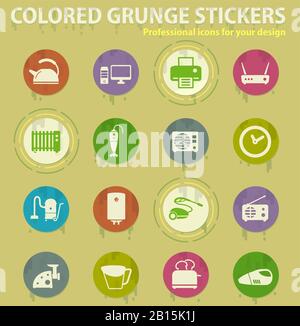 Home applicances colored grunge icons Stock Vector