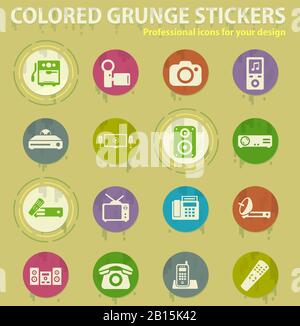 Home applicances colored grunge icons Stock Vector