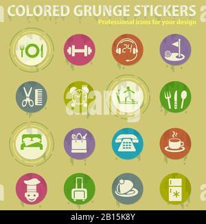 hotel service colored grunge icons Stock Vector