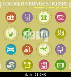 hotel service colored grunge icons Stock Vector