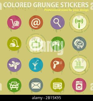 hotel service colored grunge icons Stock Vector