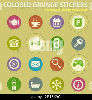 Hotel colored grunge icons Stock Vector