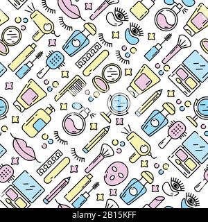 Vector cosmetics and beauty icons in trendy linear style - set of signs related to women Stock Vector