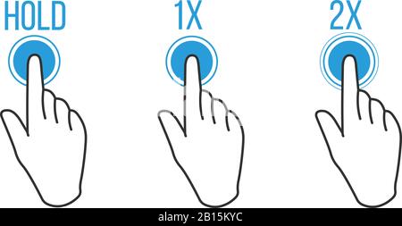 hand double tapping, one click, and hold gesture with one finger icon, Stock Vector illustration isolated on white background Stock Vector
