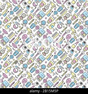 Vector cosmetics and beauty icons in trendy linear style - set of signs related to women Stock Vector