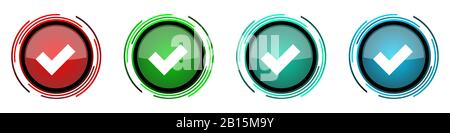 Accept round glossy vector icons, set of buttons for webdesign, internet and mobile phone applications in four colors options isolated on white backgr Stock Vector